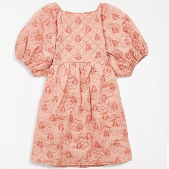 Kimchi Blue Astrid Coral Textured Floral Mini Babydoll Dress Puff Sleeves S - Picture 2 of 14